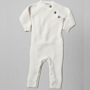 Classic Prep Cream Knit Romper 6-9M | Button Detail Heirloom Baby Outfit